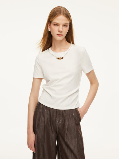 Cotton Side Twist Women T-Shirt With Detachable Beaded Chain