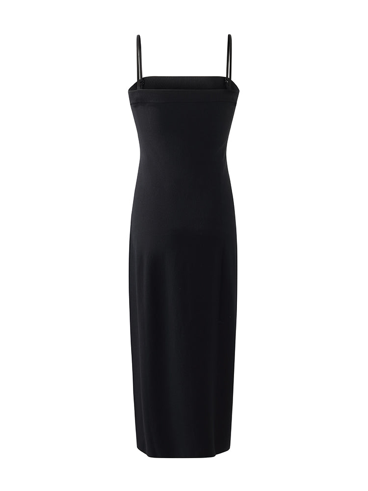 Women Knitted Detachable Spaghetti Strap Midi Dress
