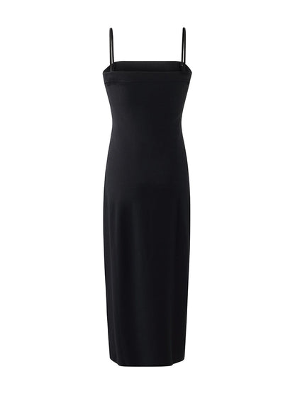 Women Knitted Detachable Spaghetti Strap Midi Dress