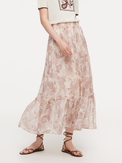 100% 10MM Mulberry Silk Paisley Print Women Skirt With Hairband