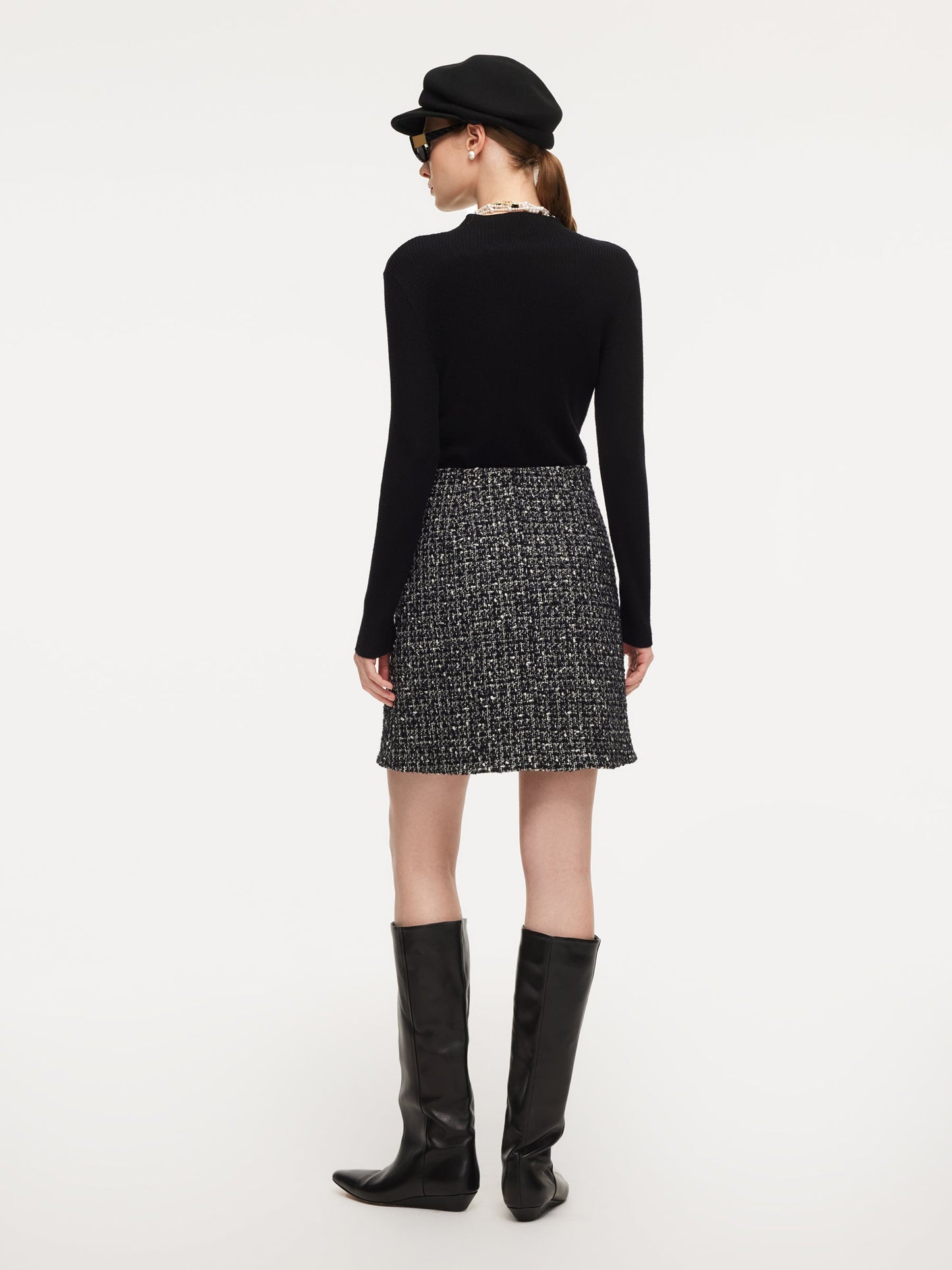 Wool Blend Tweed Cropped Jacket And Skirt Two-Piece Set