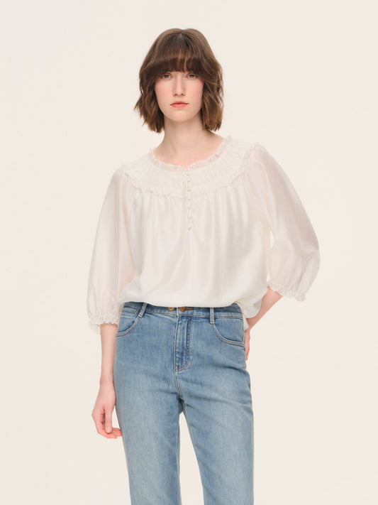 Tencel Blend 3/4 Sleeve Women H-Line Blouse