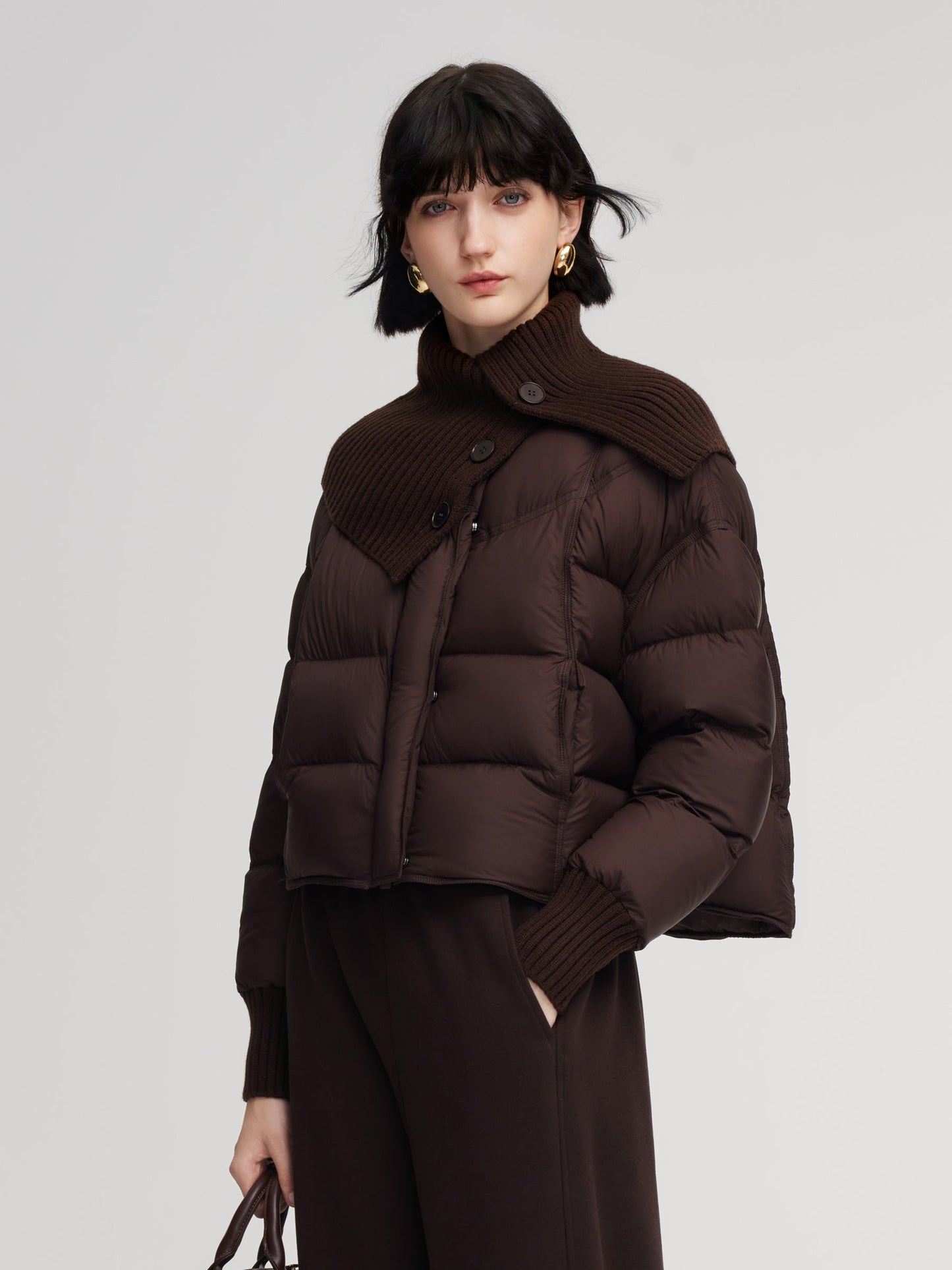 Cocoon Knitted Convertible Collar Goose Down Jacket