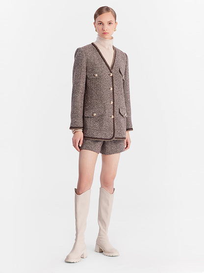 Brown Wool Single-Breasted Women Jacket