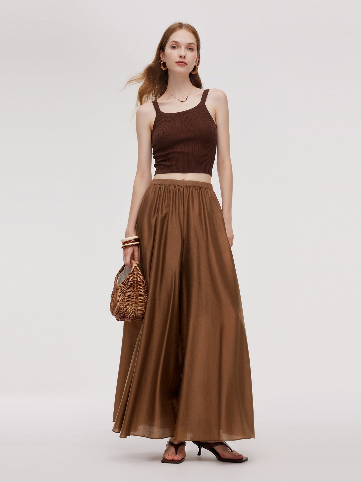 Tencel Blend Elastic Waist Women Culottes