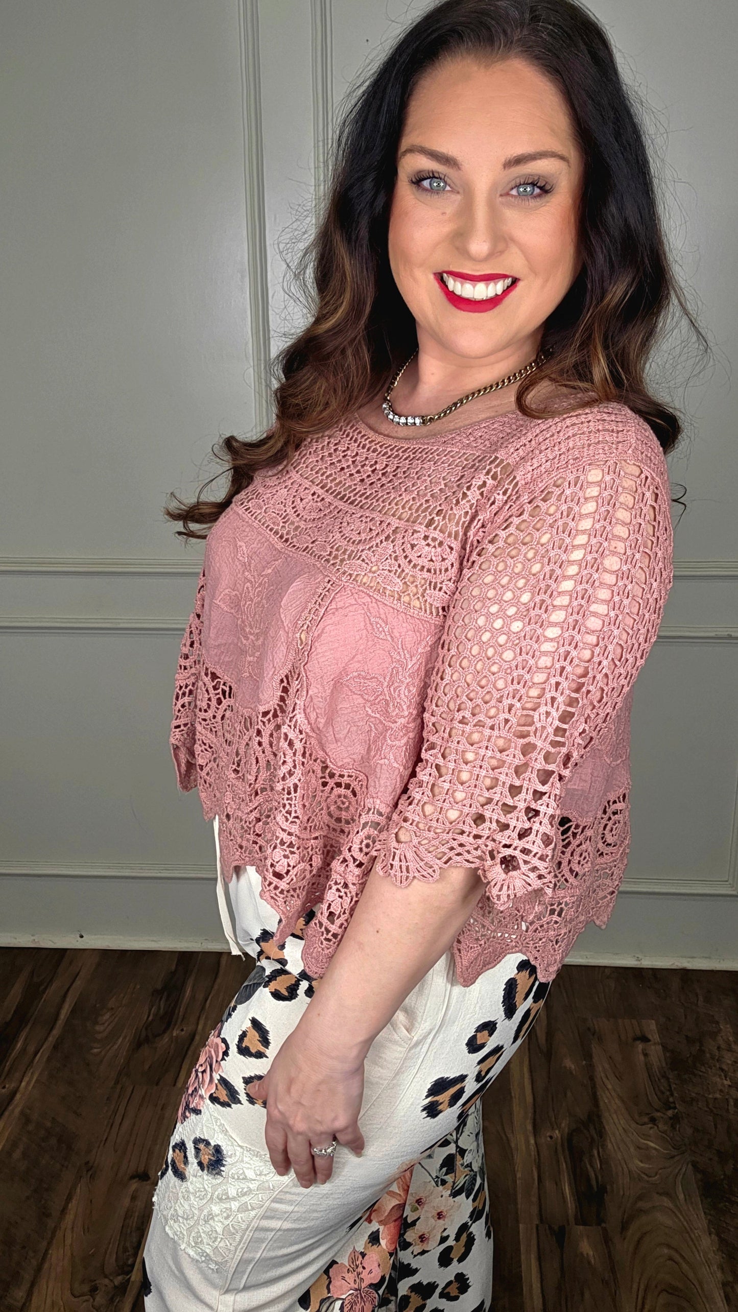 Origami - Heirloom Crochet Rose Detail Top
