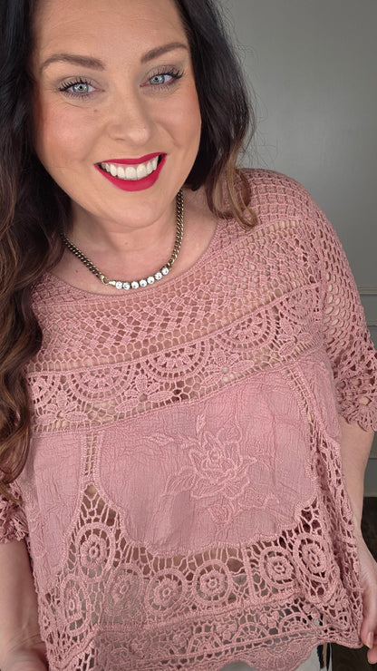 Origami - Heirloom Crochet Rose Detail Top